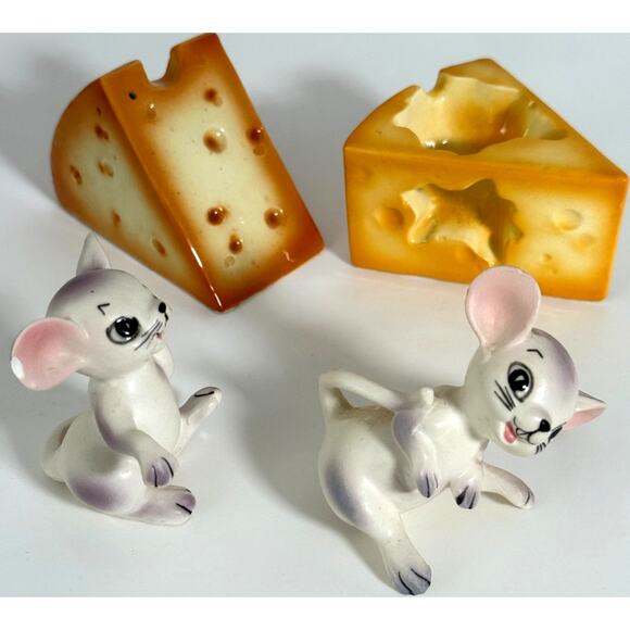 Vintage 2 Sets Salt & Pepper Shakers Mouse & Swiss Cheese Japan Kitschy - Picture 4 of 9